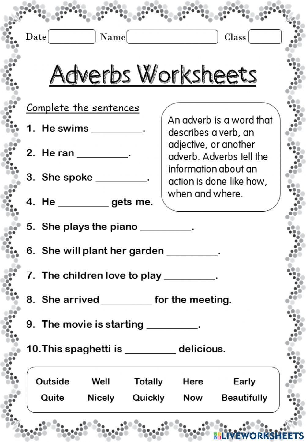 Adverbs Online Activity For Grade 3 Adverbs Worksheet 2nd Grade 