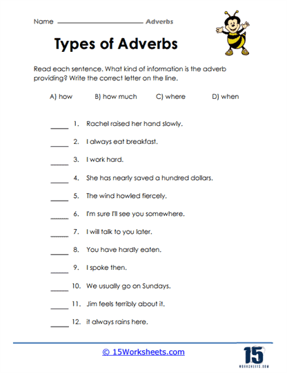 Adverbs Worksheet With Answers Skoolon Worksheets Library