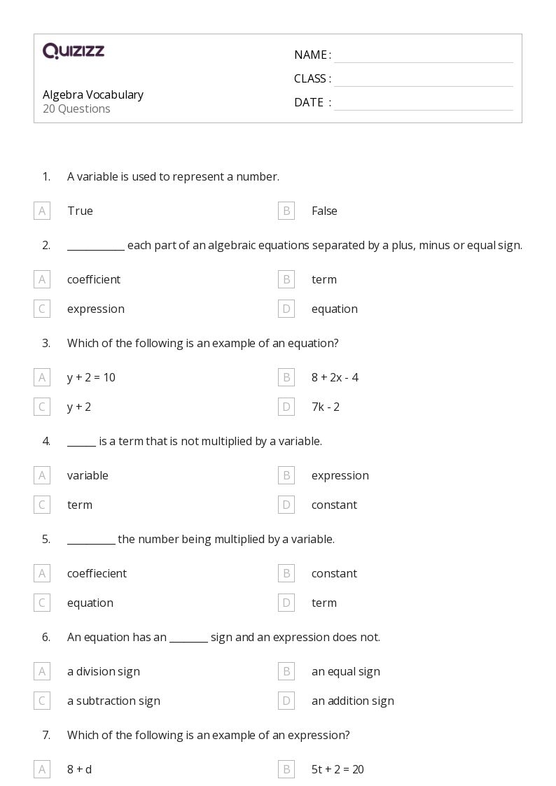 Algebra Vocabulary Crossword Puzzle Worksheets Library