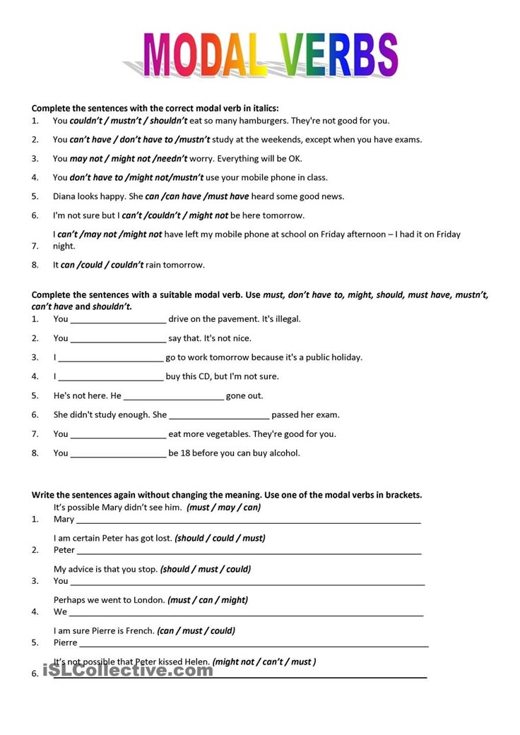 All Modal Verbs Exercises Pdf Diaplm