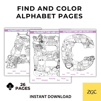 Alphabet Find And Colour Bundle ABC Vocabulary Activity Sheets Printable