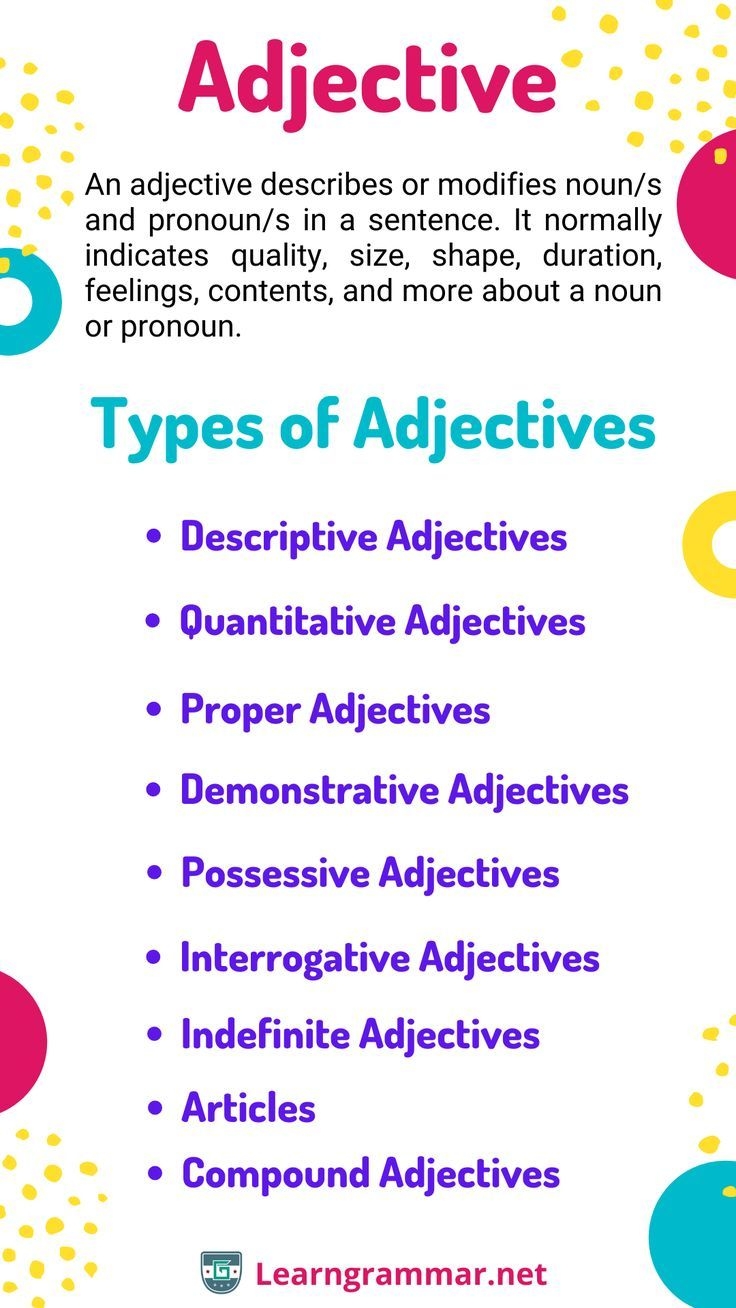 An Adjective Describes Or Modifies Noun s And Pronoun s In A Sentence 
