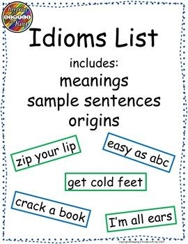 An Idioms List With Words And Pictures To Help Students Learn How To