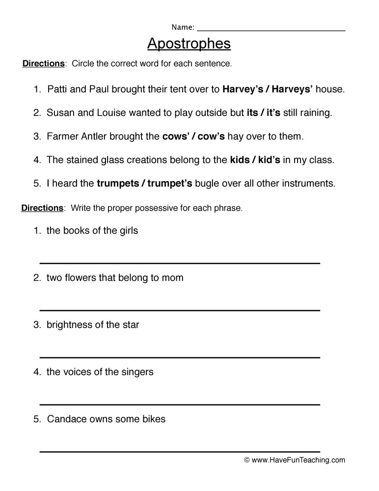 Apostrophe Possession Worksheet By Teach Simple