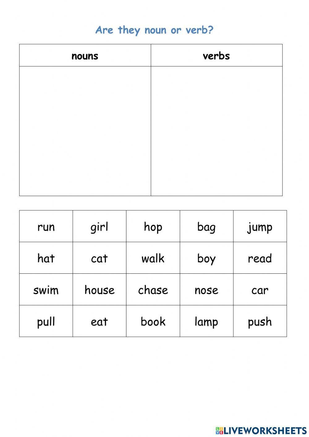 Are They Noun Or Verb Worksheet Live Worksheets Worksheets Library
