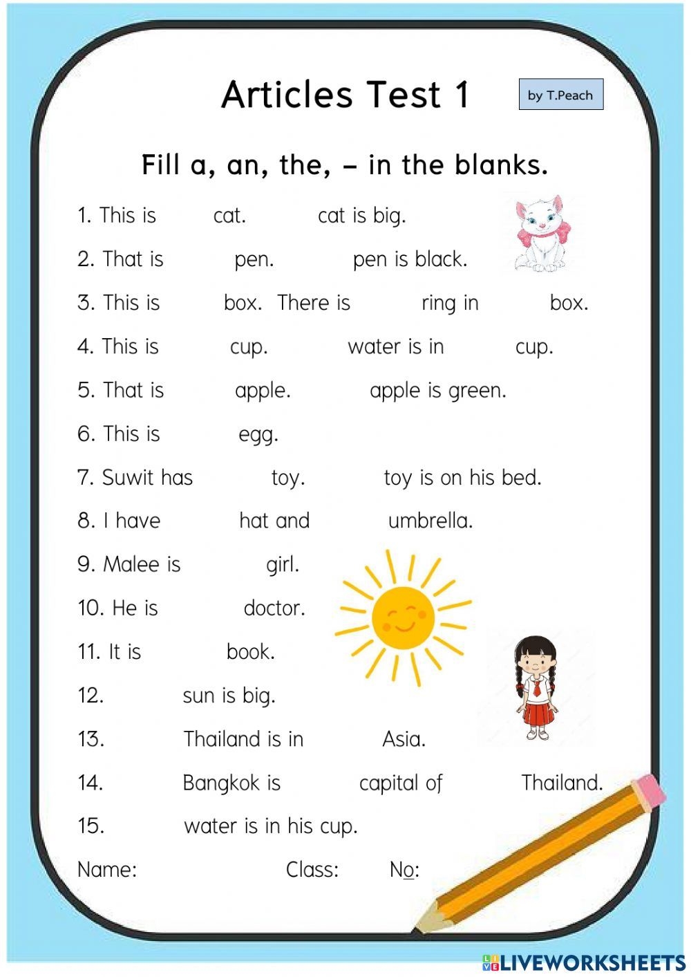 Articles Exercises Free Printable Articles Esl Worksheets Engworksheets 