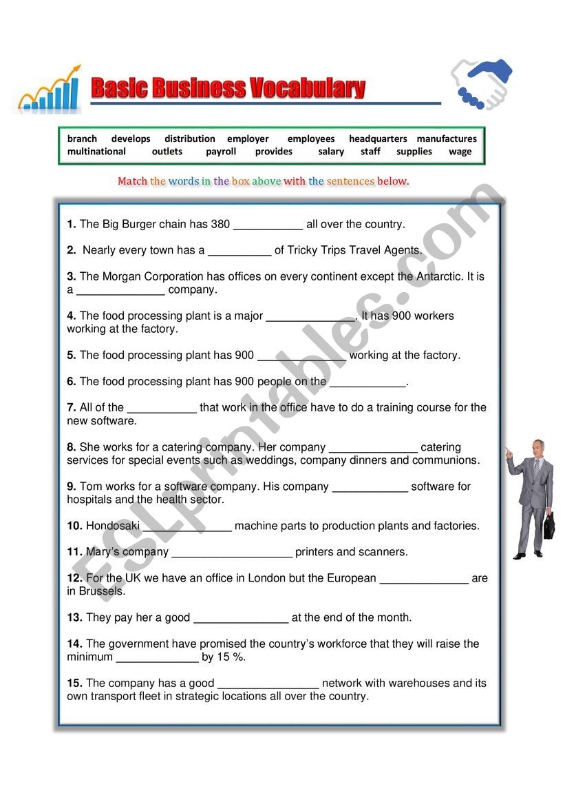 Basic Business Vocabulary ESL Worksheet By Spinney
