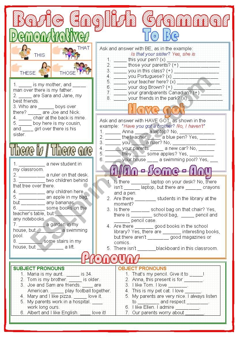 Basic English Grammar Worksheets