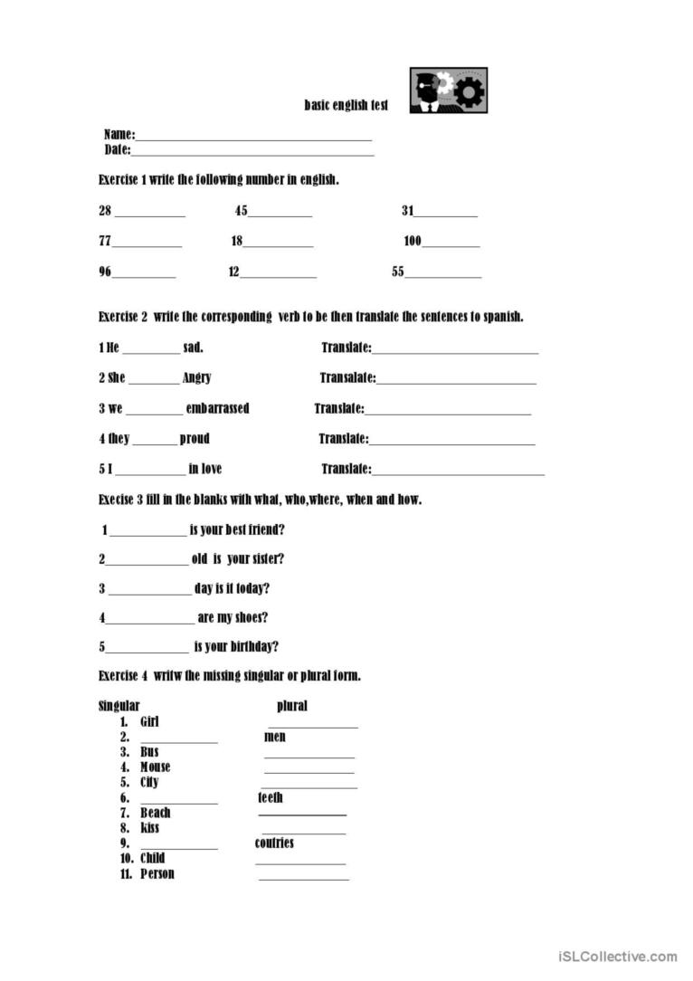 Basic English Test English ESL Worksheets Pdf Doc