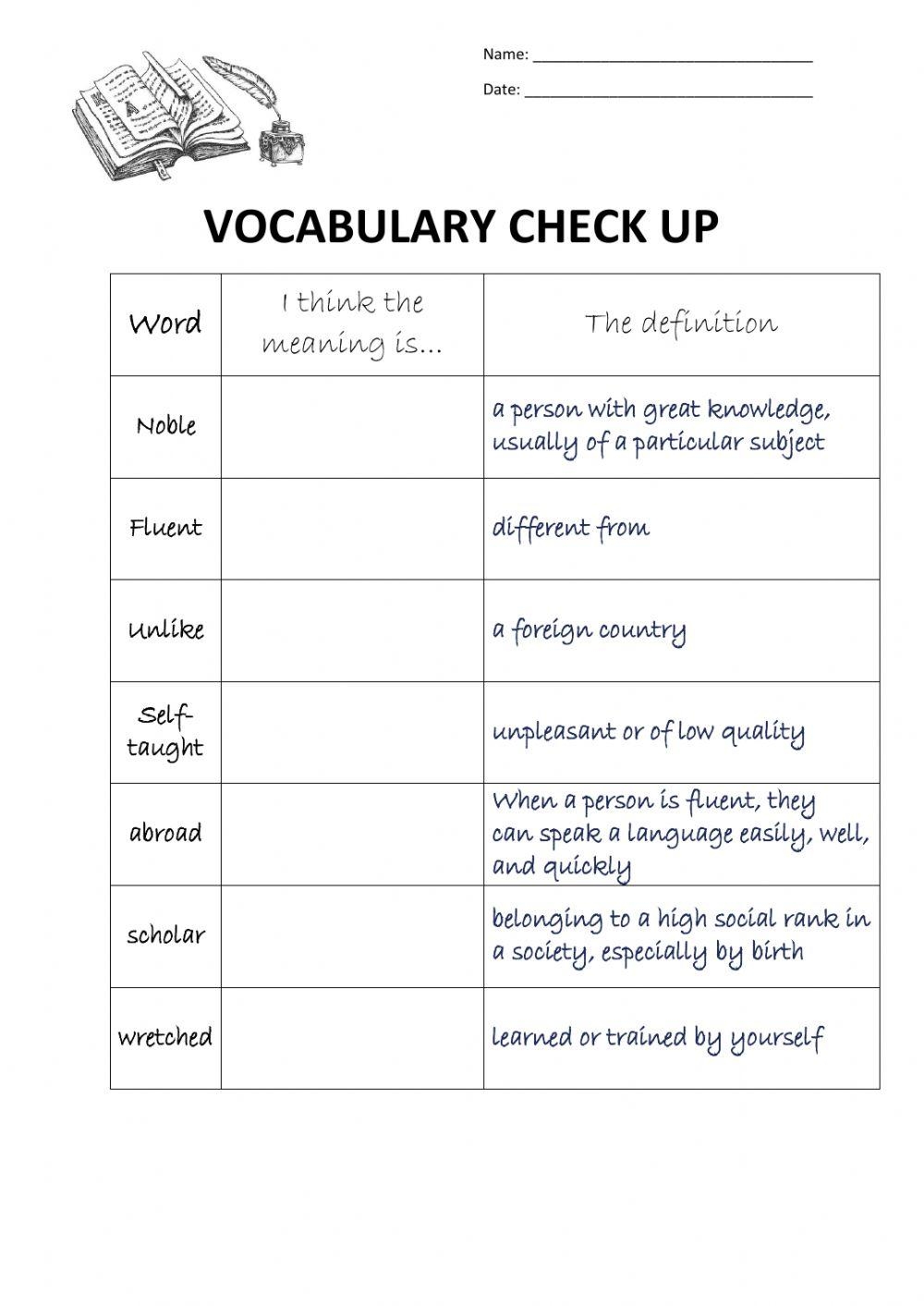Basic Vocabulary Review Worksheet Live Worksheets Worksheets Library