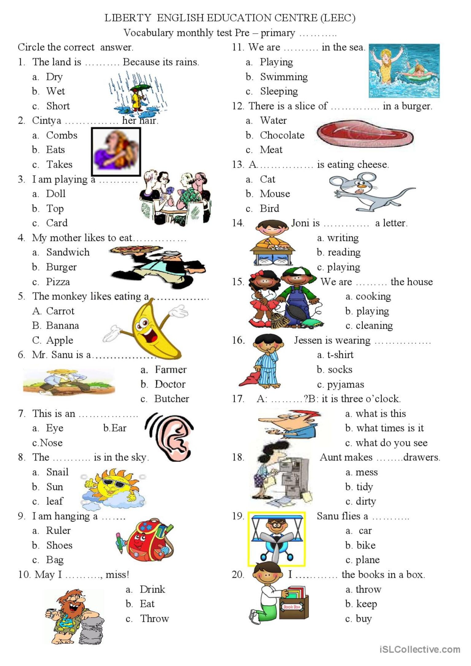 Basic Vocabulary Test General Vocabu English ESL Worksheets Pdf Doc