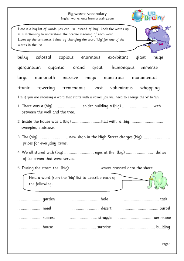 Big Words Vocabulary Vocabulary By URBrainy Big Words Vocabulary Vocabulary By URBrainy