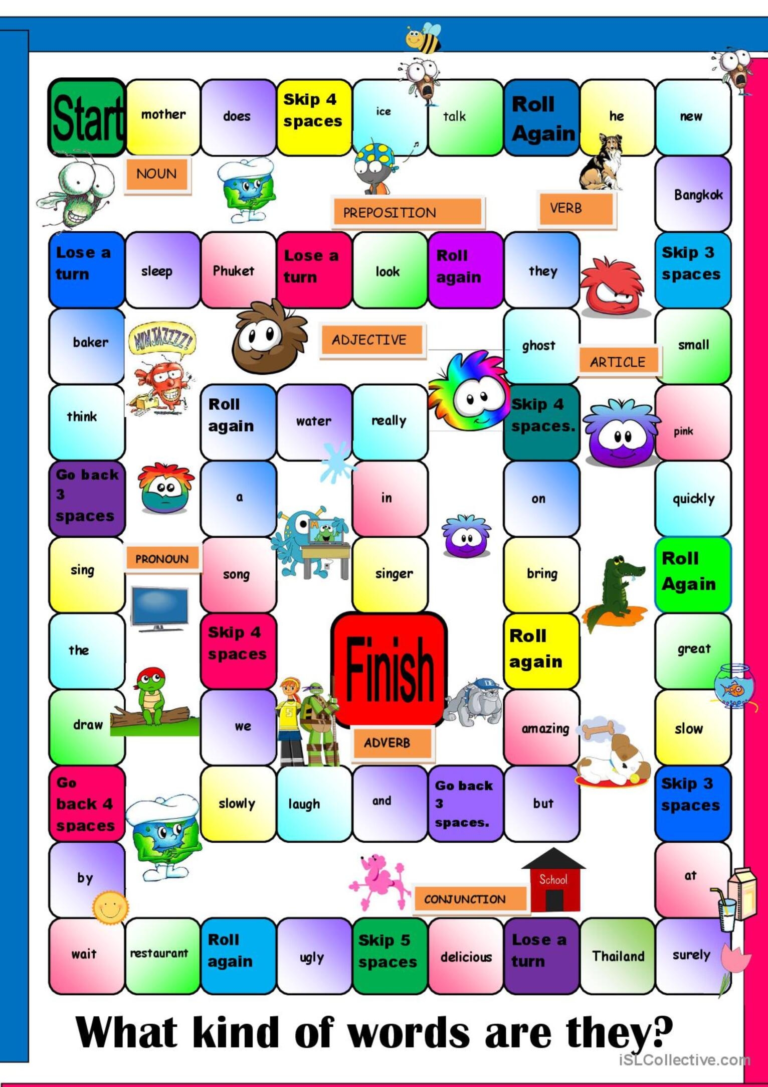 Board Game Parts Of Speech Boar English ESL Worksheets Pdf Doc