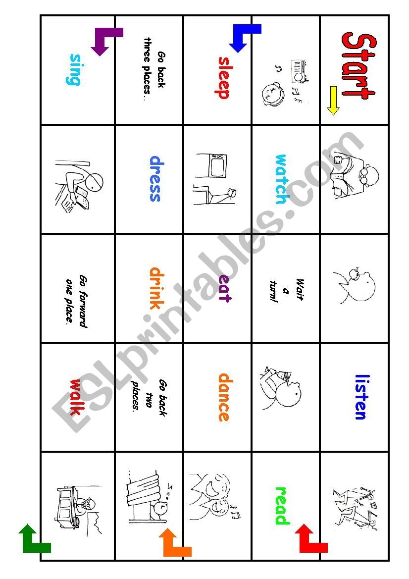 Board Game To Strengthen Vocabulary Of Common Verbs 20 ESL 
