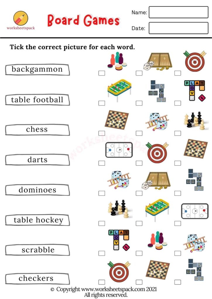 Board Games Vocabulary Worksheets Worksheetspack