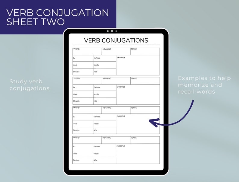 Brazilian Portuguese Verb Conjugation Sheets Verb Tenses Digital 