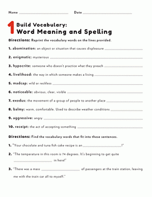 Build Vocabulary Word Meaning And Spelling 1 Worksheet Education