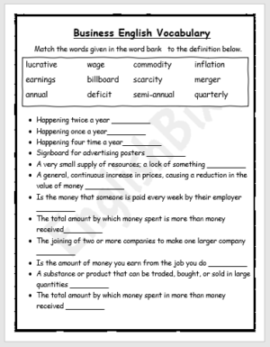 Business English Vocabulary Worksheet EnglishBix