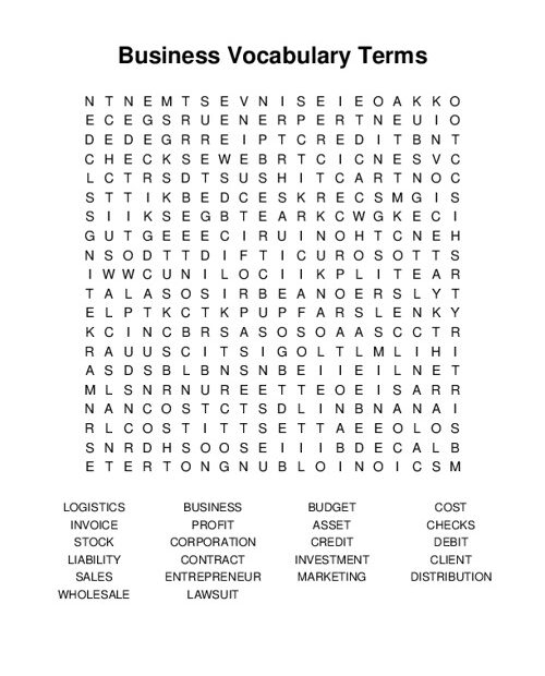 Business Vocabulary Terms Word Search