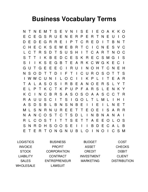 Business Vocabulary Terms Word Search