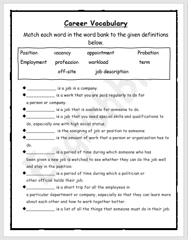 vocabulary worksheet