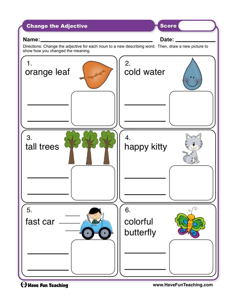 Change The Adjective Worksheet By Teach Simple