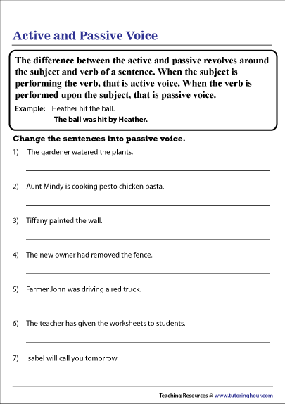 Changing Active Voice To Passive Voice Worksheet
