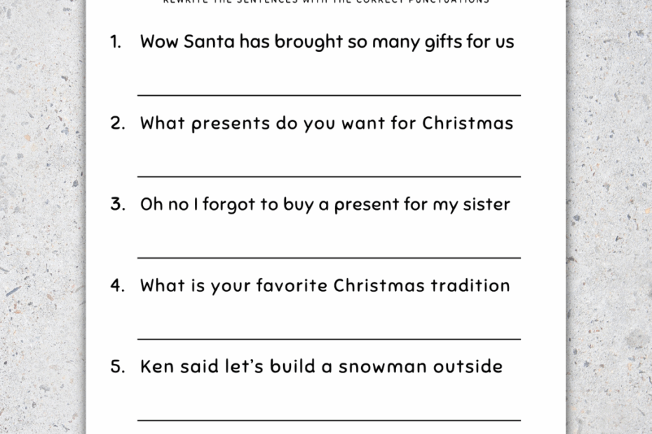 Christmas Punctuation Worksheets Fix The Sentences Grammar Practice
