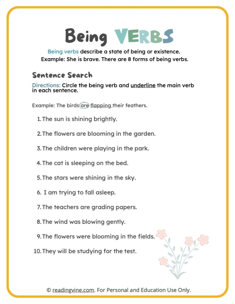 Circle The Being Verb Activity image ReadingVine