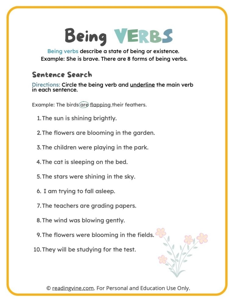 Circle The Being Verb Activity image ReadingVine