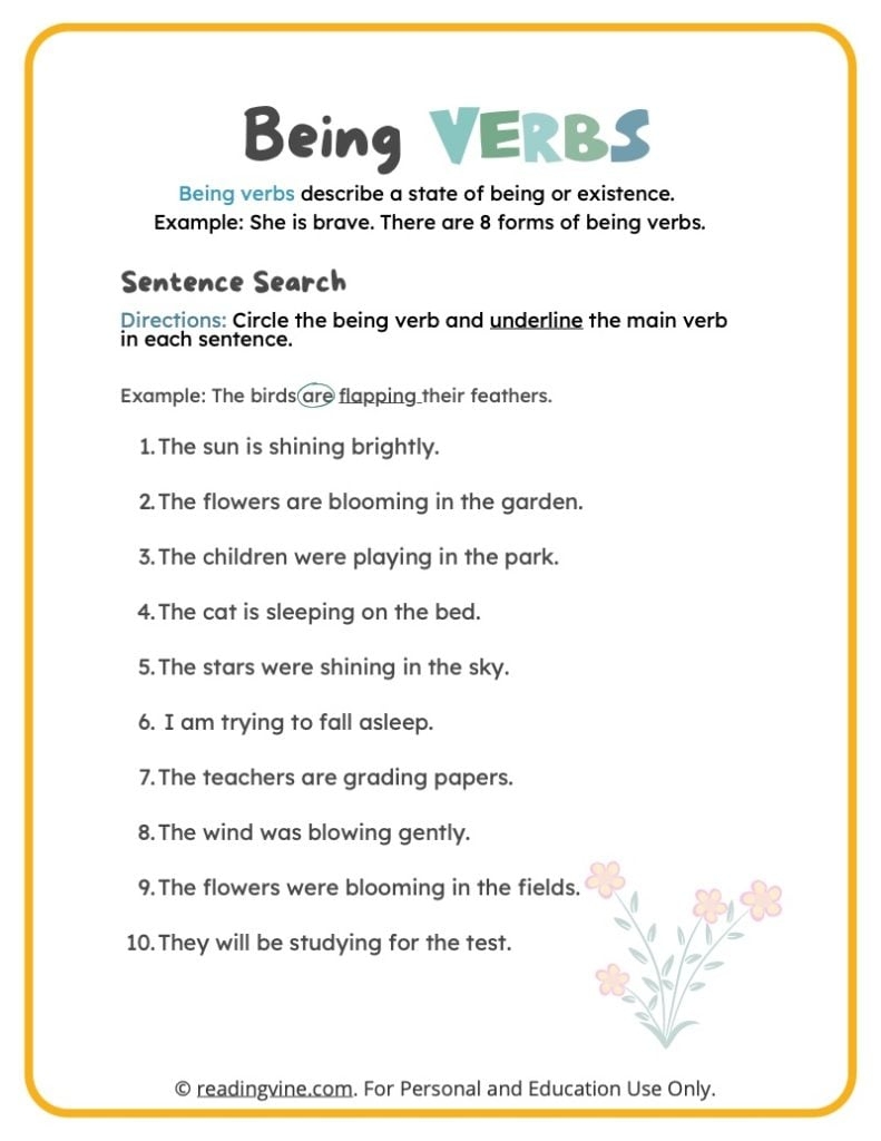 Circle The Being Verb Activity image ReadingVine
