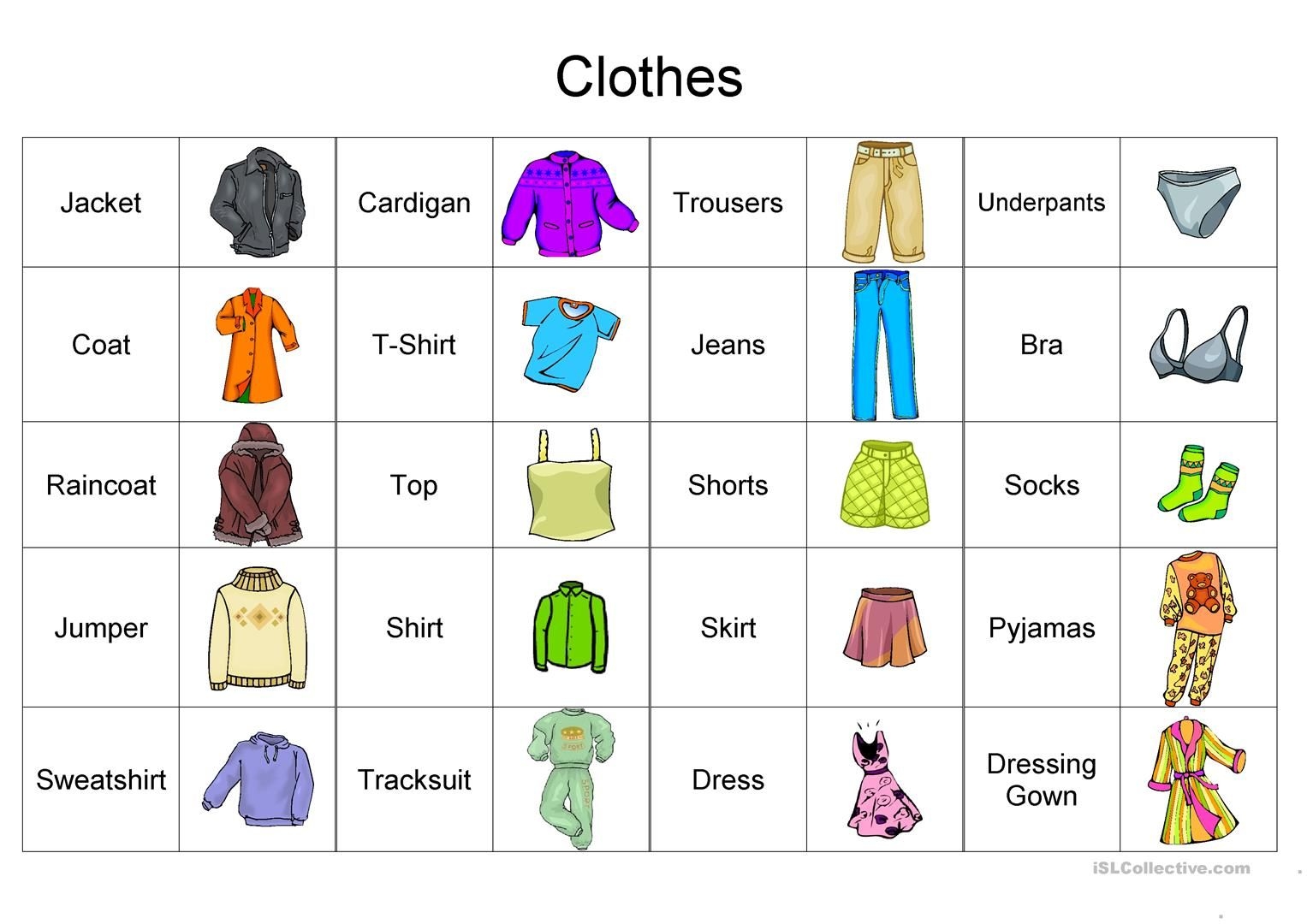 Clothes Vocabulary In English