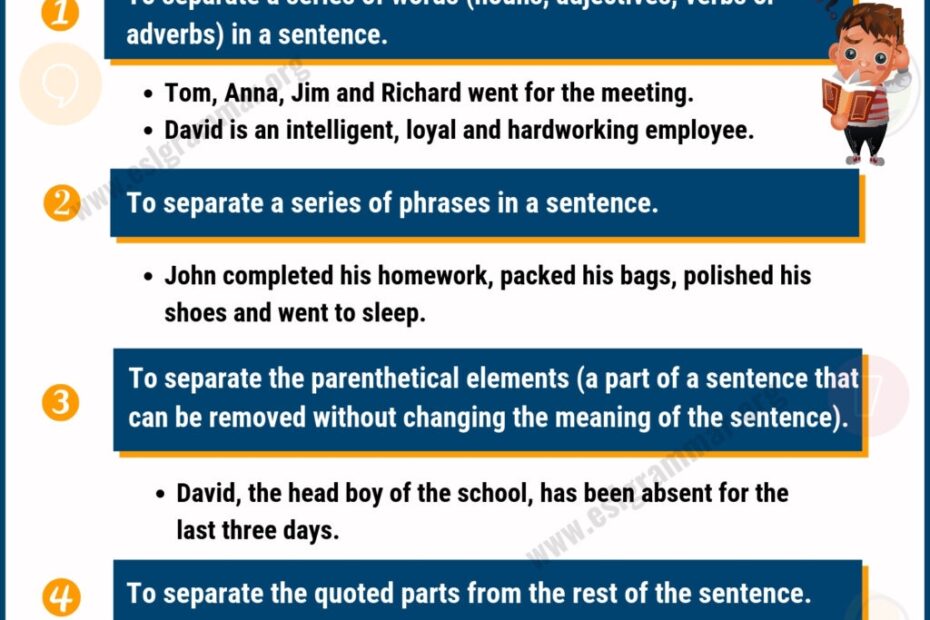 Comma Rules Comma Definition Examples For ESL Learners ESL Grammar
