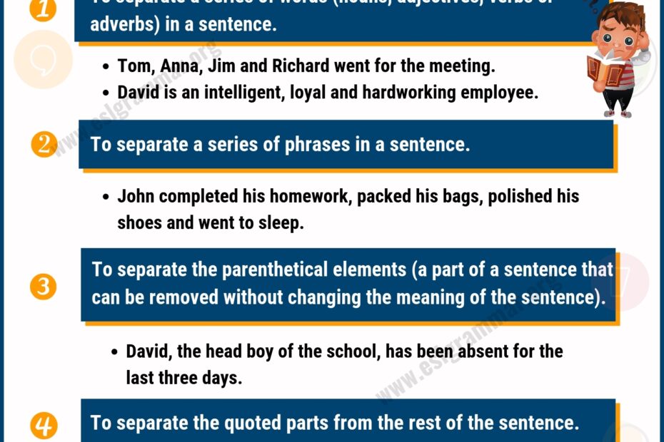 Comma Rules Comma Definition Examples For ESL Learners ESL Grammar