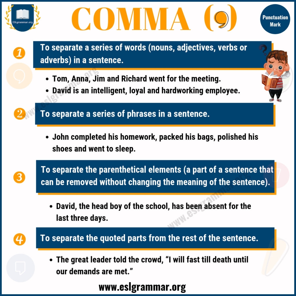 Comma Rules Comma Definition Examples For ESL Learners ESL Grammar