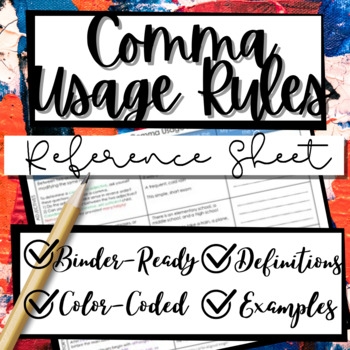 Comma Usage Graphic Organizer Cheat Sheet Notes By Your Best Drafts