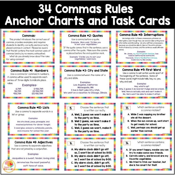 Commas Task Cards Activities And Anchor Charts With Rules Anchor 