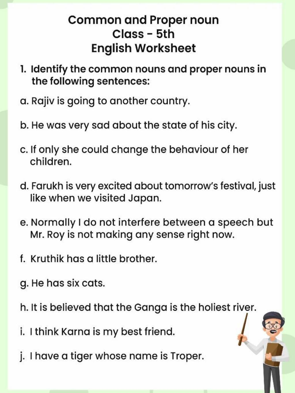 Common And Proper Noun Class 5 Th English Worksheet 1 Identify 