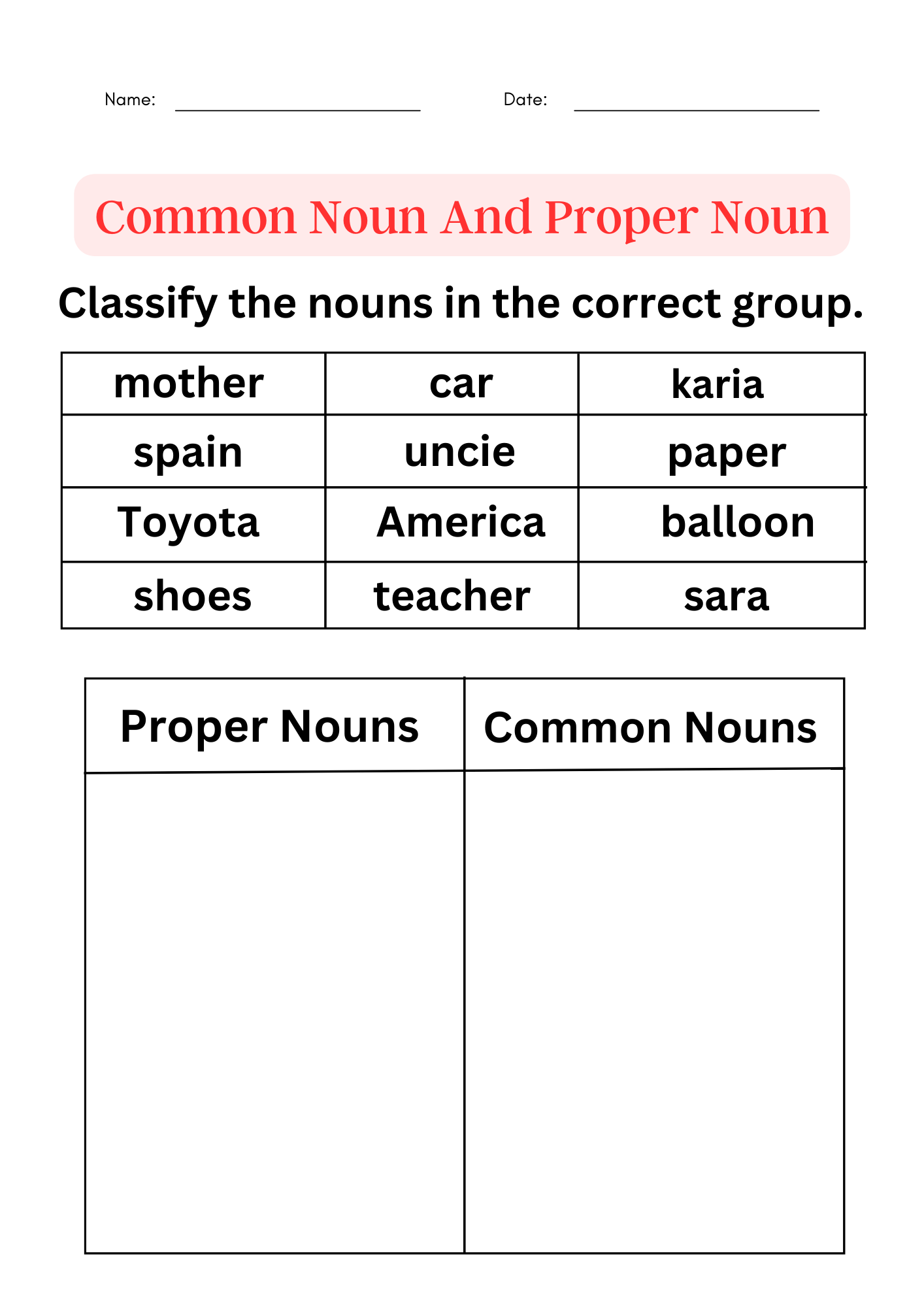 Common And Proper Noun Worksheet For Class 3 Proper And Common Nouns 