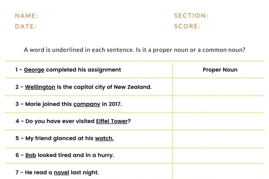 Common Noun Vs Proper Noun Worksheet