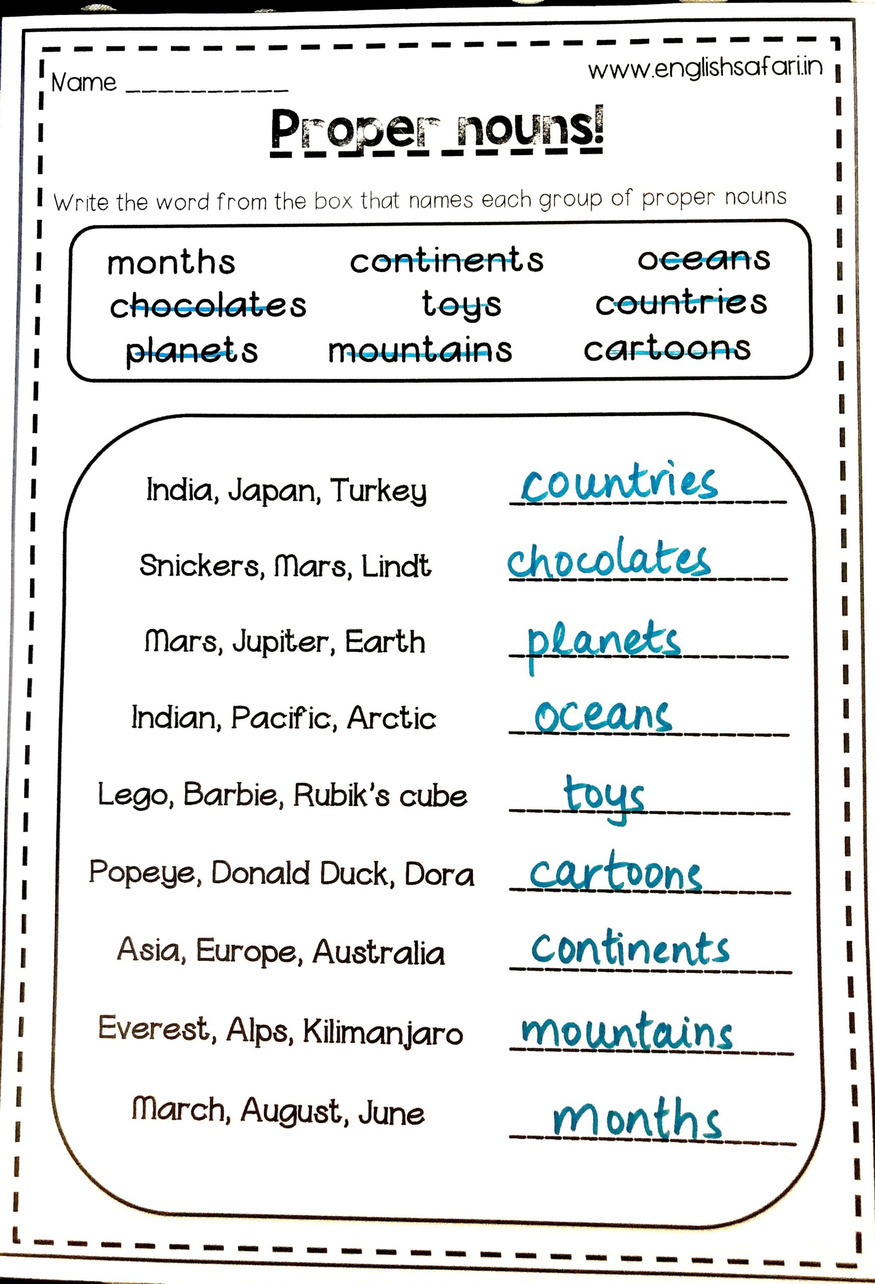 Common Nouns Vs Proper Nouns Worksheet