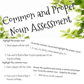 Common Proper Noun Assessment By Sassy Sunflower Teacher TpT