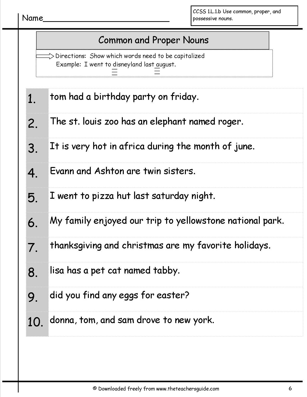 Common Proper Noun Worksheet 4th Grade CommonWorksheets