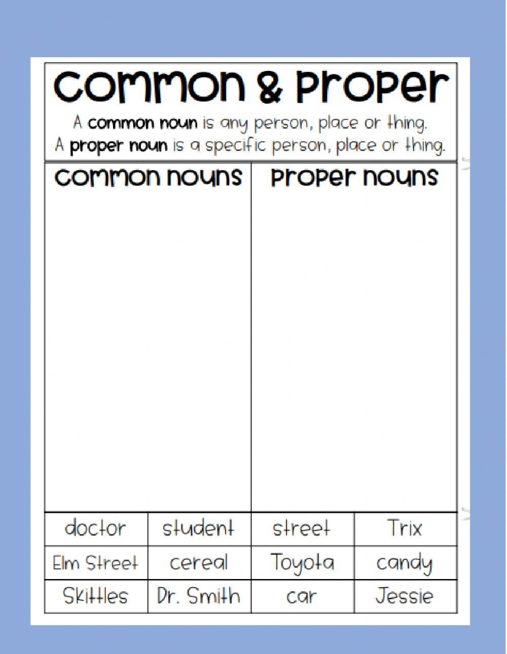 Common Vs Proper Nouns Worksheet