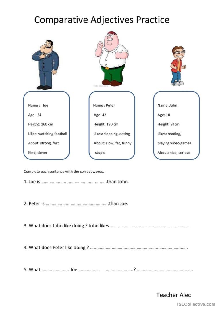Comparative Adjective Practice English ESL Worksheets Pdf Doc