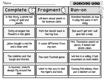 Complete Fragment Run On Sentence Sort Set 2 By Rock Paper Scissors