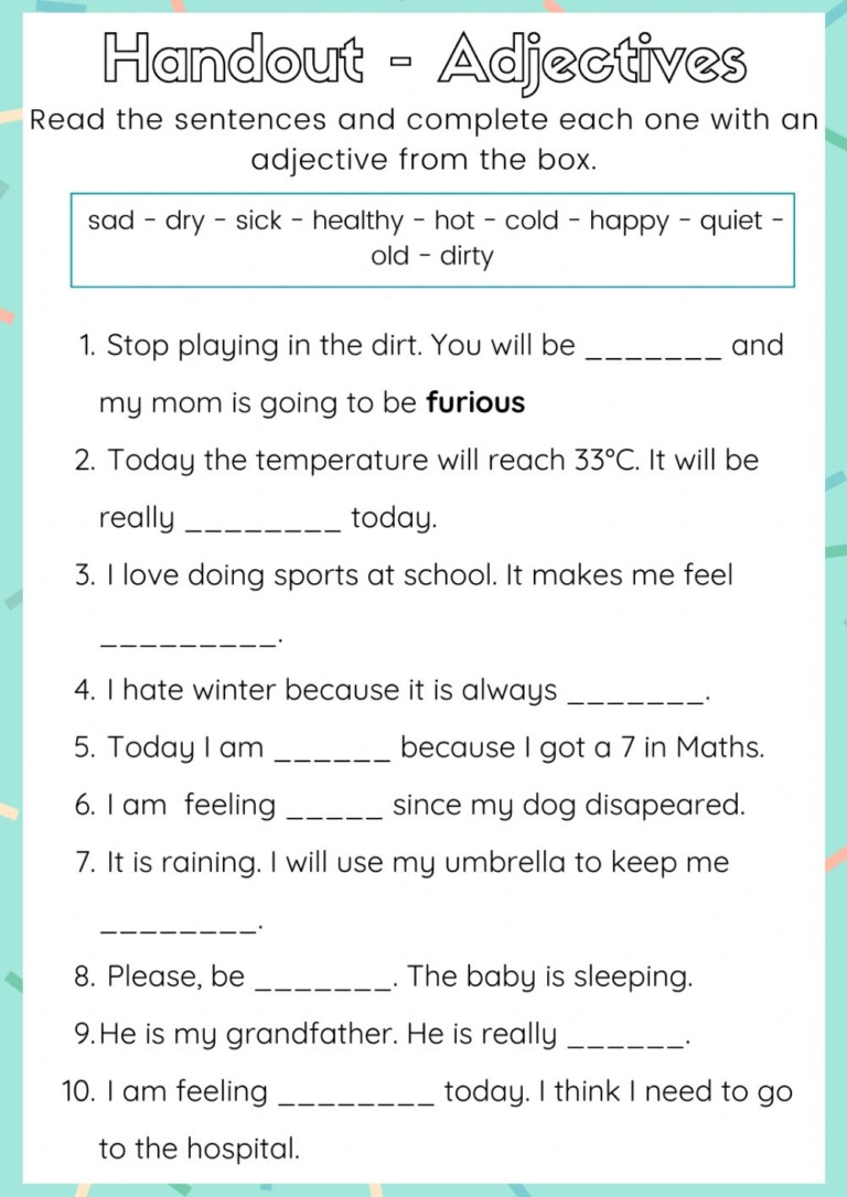 Complete The Sentences Adjectives Interactive Worksheet 