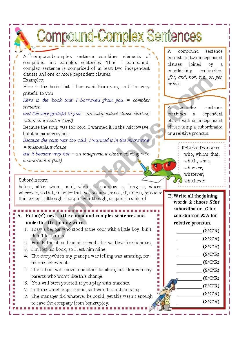 Complex Sentences Exercises With Answers
