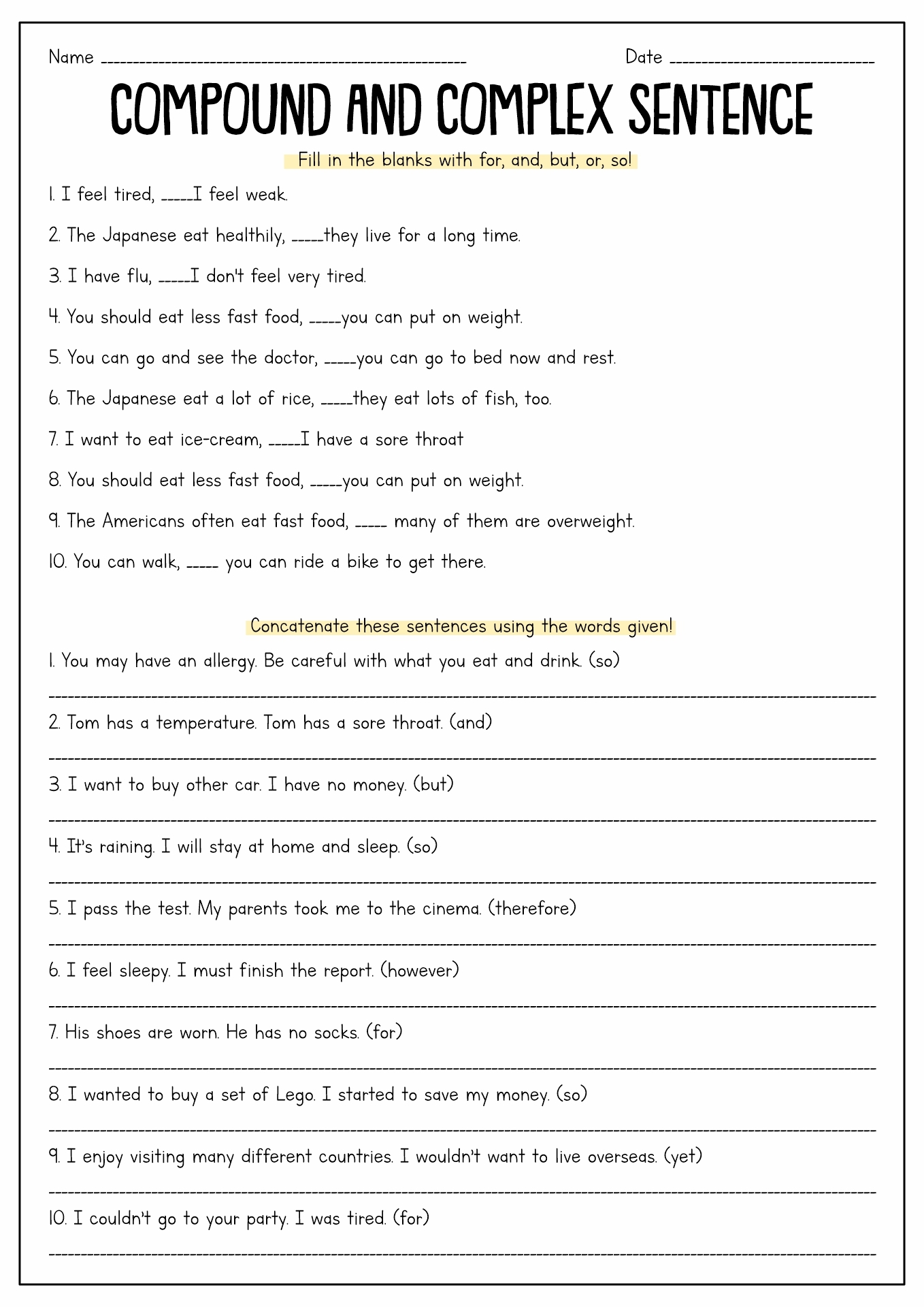 Compound Complex Sentence Worksheet