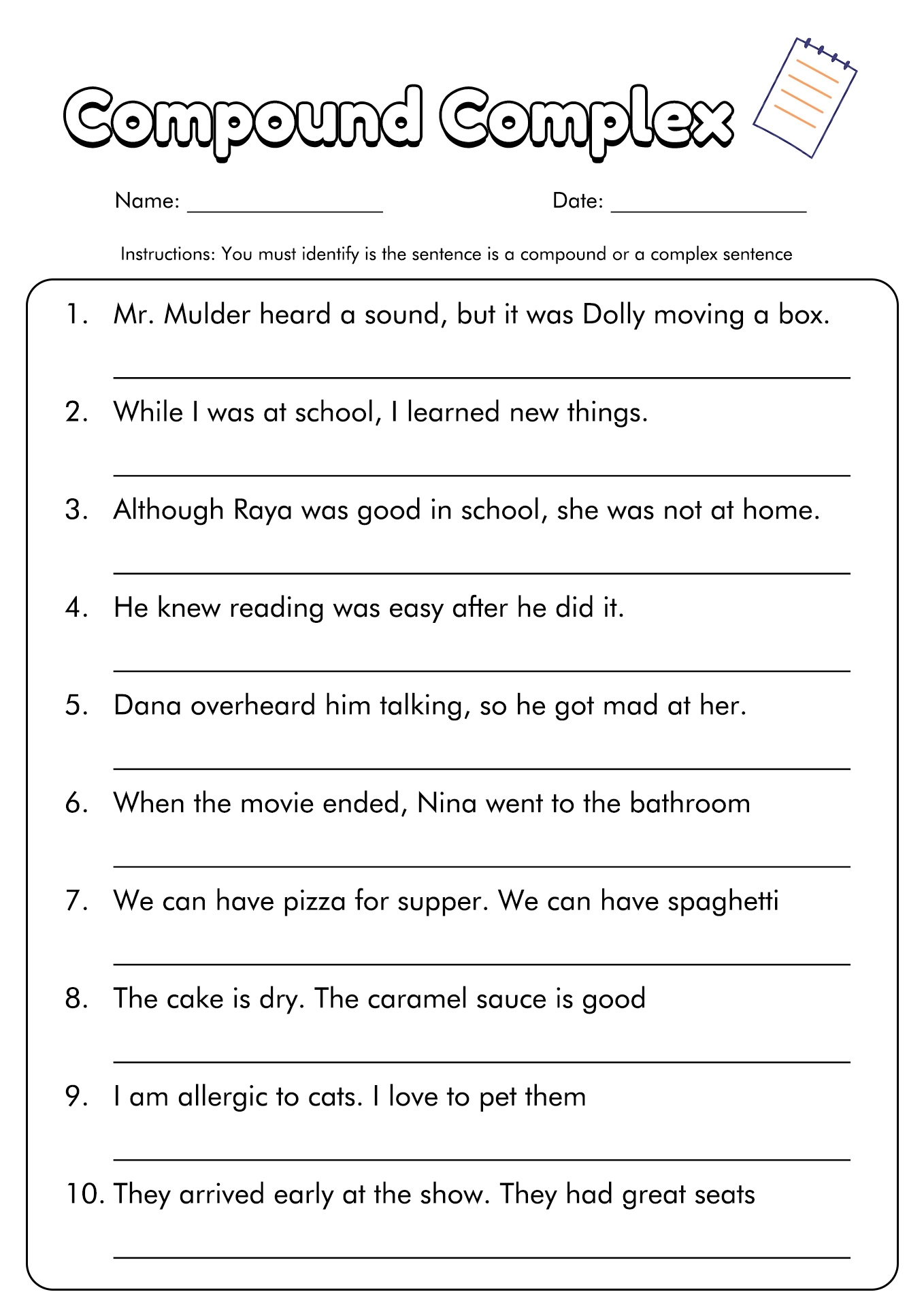 Compound Complex Sentence Worksheets Printable Word Searches